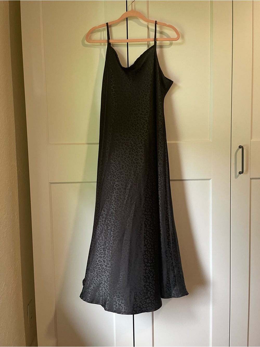 Black Slip Dress with Subtle Leopard Jacquard